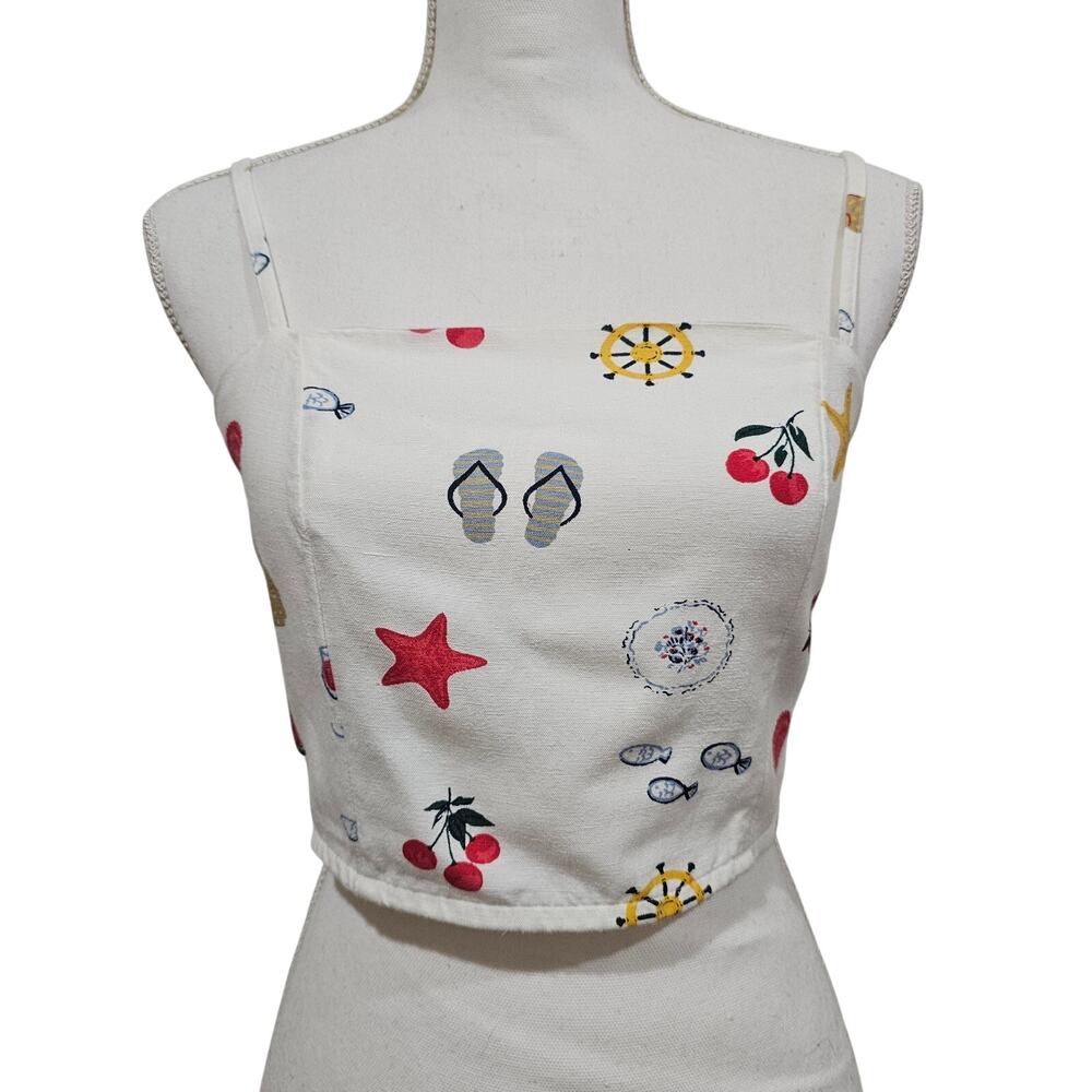 Midnight Sky Linen Blend Crop Top Coastal Grandmacore Summer Size M